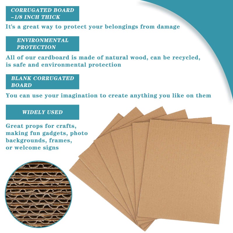 زنون عبوة من 50 قطعة من ألواح الكرتون المموج، وألواح الكرتون المسطحة، وحشوات الكرتون، وفواصل مربعة من الكرتون المسطح لمشاريع الفنون ومستلزمات الحرف اليدوية (بني، 11 × 8.7 بوصة) - Image 4